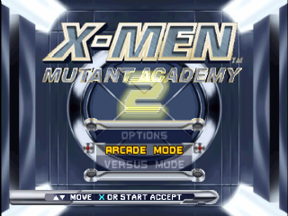 X-men Mutant Academy 2 title screen for Playstation